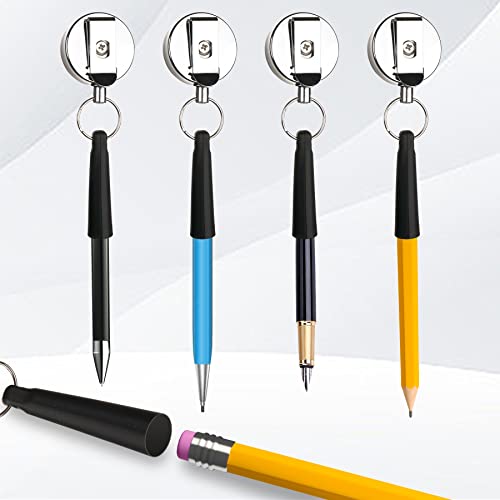 4 Pieces Heavy Duty Retractable Pull Pen Pencil Holder,Ideal Grip for Markers and Carpenter Pencils,Elastic Silicone Pencil Holder for Carpenters, Nurses, Waitresses, Construction Workers