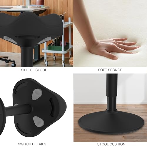 Image of Standing Stool, Adjustable Ergonomic Office Chair Standing Desk Chair Swivel 360 Degree Swivel Tilting Balance with Saddle Seat for Active Learning Sitting