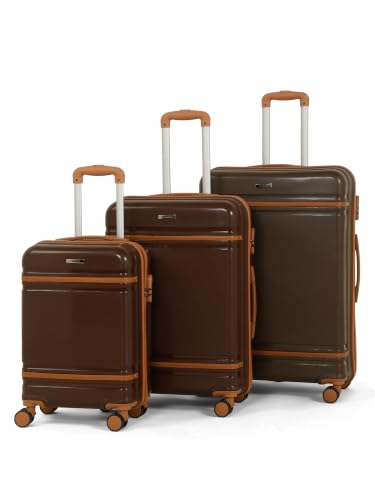 Image of Teakwood Set of 3, 8 Wheels Trolley Bag, Hard Cabin with Zipper Closure, Adjustable Push Button & Cross Side Strap, Number Lock System 360 Degree (Set of 3, Brown)