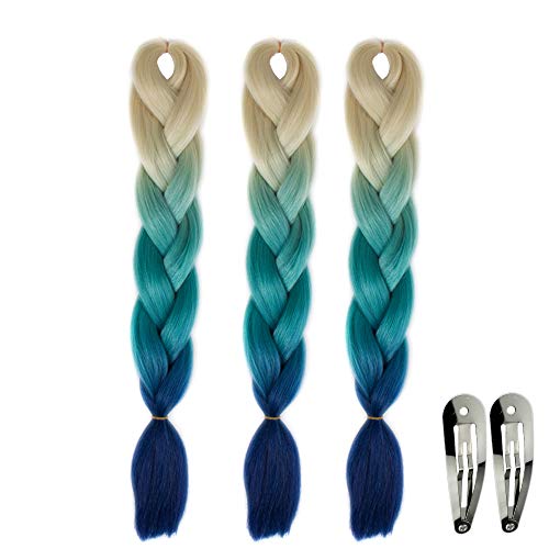 Alay&me Synthetic Braiding Hair Extensions Kanekalon Hair Ombre Twist Braiding Hair High Temperature Hair Extensions 3Pcs/Lot 100g/Pc 24" (60CM) (Blonde to Blue to Dark Blue)