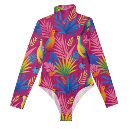 Body sexy de manga larga para mujer camiseta moldeadora cuello alto falso estampado tropical