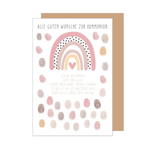 Edition Seidel Premium Glückwunschkarte zur Kommunion mit Umschlag. Kommunionskarte Karte mit Spruch Grußkarte Regenbogen rosa Junge Mädchen (KO305 SW025)