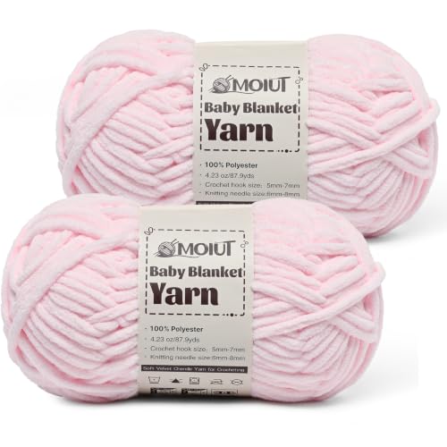 Image of Fluffy Chunky Yarn for Crocheting, Chenille Crochet Yarn 6 Super Bulky, 2 Pack of 87.9 yds /4.23 oz Baby Blanket Yarn, Soft Velvet Yarns for Knitting Amigurumi&DIY Crafts /Hats /Socks(2 Light Pink)
