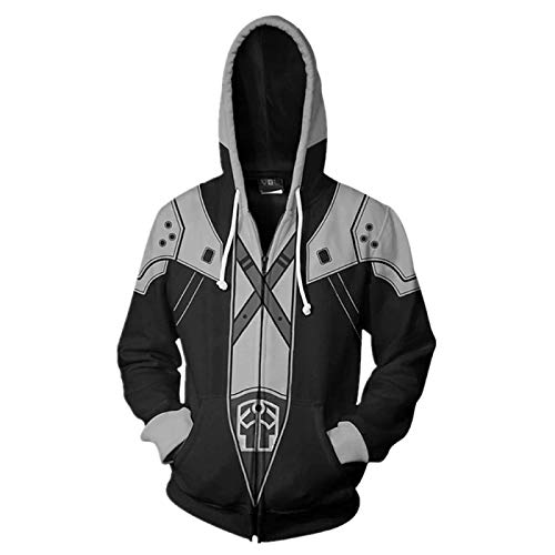 Game Final Fantasy - Sudadera unisex con cremallera con impresión 3D utilizada para el festival Cosplay o regalo, Negro, L