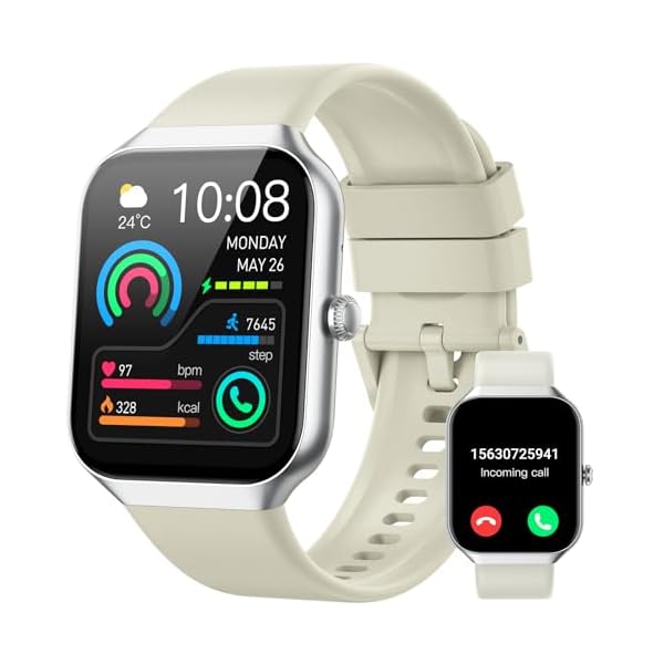 Smart Watch for Men Women (Answer/Make Call), 1.96″ HD Smartwatch with Heart Rate/Sleep Monitor/Pedometer/Calories, 113+ Sports Fitness Watch, IP68 Waterproof Activity Tracker for Android iOS-Beige