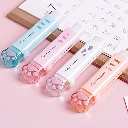 4Pcs Eraser Pencil Eraser Cat Paw Shaped Retractable Eraser For Students Kids School Supplies Rubber Erasers Easy Error Correction Use At School Homework Writing Office School Stationery Supplies #TOP5