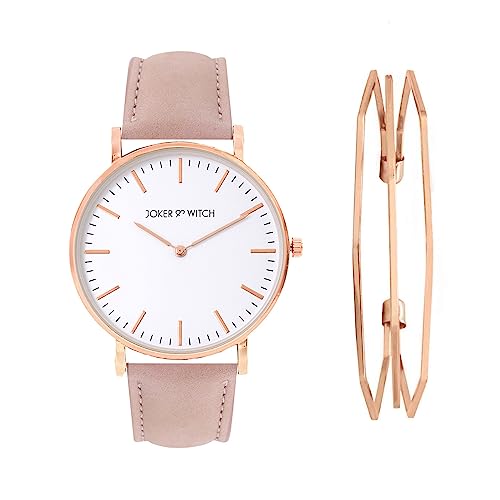 Image of Joker & Witch Leather Women Cotton Candy Analog Watch Bracelet Stack, White Dial, Pink Band