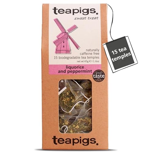teapigs Liquorice & Peppermint Tea Bags - Whole Leaf Sweet & Minty Blend - Naturally Caffeiene-Free 1 Calorie Per Cup - Great Taste Award Winner - 15 Biodegradable Tea Temples (1 Pack)