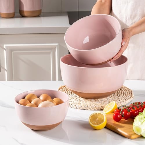 AmorArc Ceramic Mixing Bowls|Nesting Bowls Set of 3 for Kitchen|Stoneware Serving Bowls with Rustic Terracotta Underside for Mixing,Cooking,Baking,Salad| Microwave & Dishwasher Safe 4.6/2.8/1.3 Qt - Thumbnail 2