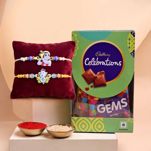 Image of TIED RIBBONS Rakhi for Kids with Chocolates Gift Pack - Set of 2 Premium Kids Rakhi with Roli Chawal Celebration Chocolates Gift Pack