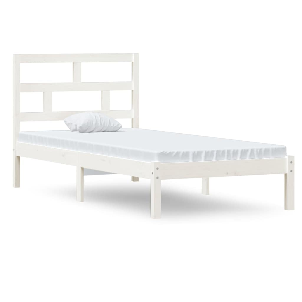 Lite drewno sosnowe z zagłówkiem klasyczny 90x190 cm Biały | Rama łóżka biała 90x190 cm lite drewno sosnowe z zagłówkiem do sypialni