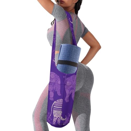 Sac de tapis de yoga violet en toile grande capacité pour gym et pilates