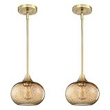 SEENMING HOUSE 2 Pack 1 Light Hanging Indoor Gold Kitchen Island Pendant Lights 7.7" Black Seeded Go