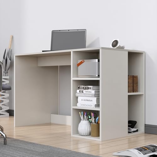 Image of Bniture Wooden Study Table for Home with Bottom Storage | Engineered Wood Study Table with Book Shelf | Multi Purpose Computer Desk for Writing | Laptop Table for Office & Home | Frosty White