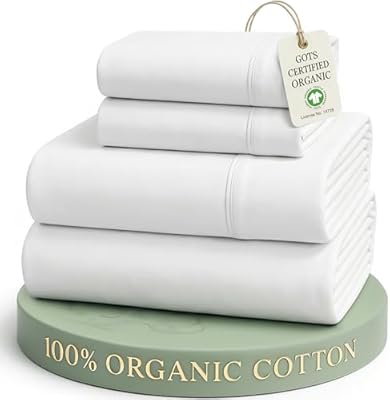 LANE LINEN Eco Friendly 100% Organic Cotton Queen Sheet Set, Soft & Comfy Fully Elasticized 15" Deep Pocket Bed Sheets, Low Pill Naturally Cooling Machine Wash Sábanas Queen- White Bed Sheets
