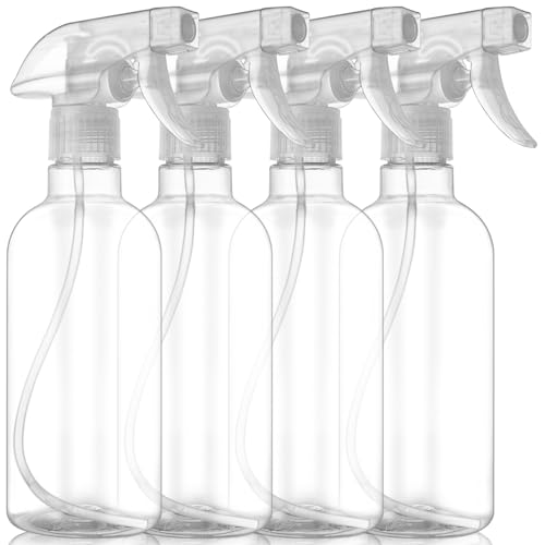 DIYSELF Spray Bottles 4 Pack 500ml / 16oz Empty Plastic Water Spray Bottles Fine Mist Clear Spray Bottle for Cleaning Hair Plants Alcohol BBQ Garden Travel Squirt Bottle Lab Weighing Bottles