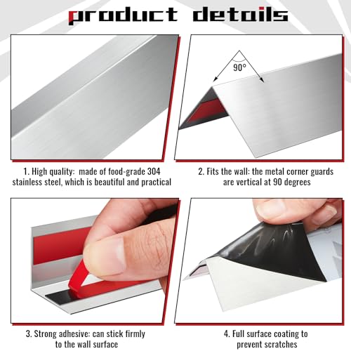 Image of Therwen 10 Pcs 0.5 x 0.5 x 48 Inch 304 Stainless Steel Corner Guards Metal Wall Guard Protector Corner Trim Molding for Door Countertop Furniture Cabinet Protection