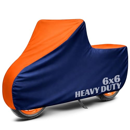 Image of 6X6 Heavy Duty Bike Cover for Jupiter 110, Dual Tone Orange & Blue, All-Weather Protection, Waterproof, UV Resistant, Dustproof, Windproof, Durable Outdoor Motorcycle Body Covers for Daily Use