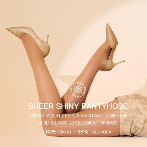 Image of Yilanmy Shiny Sheer Pantyhose for Women Oil Shimmer Tights Silky High Waisted Stockings Dance Jazz Tights