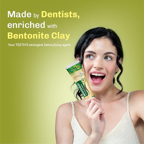 Image of BENTODENT Fluoride Free Remineralizing Calcium Bentonite Clay Toothpaste - Cardamom Flavor Natural Toothpaste, Mint-Free, 3.52 oz - Ideal for Sensitive Teeth & Whitening with Toothbrush