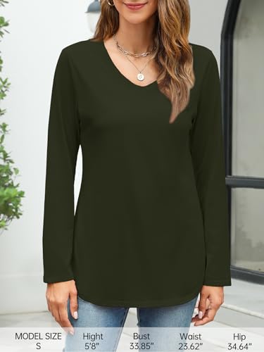 Image of Elesomo Womens T Shirts V Neck Summer Short /Long Sleeve Cotton Tops Tees