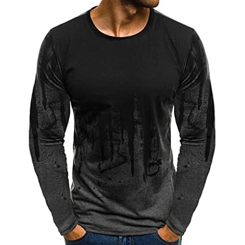 Jayyouu T Shirts for Men UK Autumn Winter Gradient Long Sleeve Slim Fit T-Shirt Casual Workout Athletic Tops Blouses Plus Size Dark Gray Cover