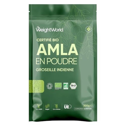 Poudre Amla Bio Groseille Indienne, Masque Cheveux Ayurvédique, Source de Vitamine C et Minéraux Riche en Fibres, Poudre Cheveux Femme 200g Alternative Huile Amla Bio, Recettes Ayurvédiques, Vegan