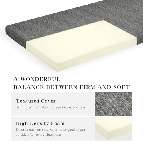 baibu 36 Inch Classic Solid Color Bench Cushion with Ties, Non-Slip Indoor Outdoor Rectangle Bench Seat Cushion Standard Size Foam Pad with Machine Washable Cover (Grey, 36x15x1.5in) - Thumbnail 6