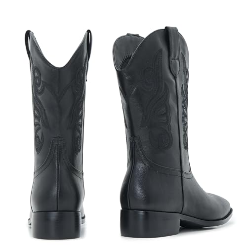 Image of Cowgirl Boots Square Toe Cowboy Boots For Women Ladies Mid Calf Low Heel Flat