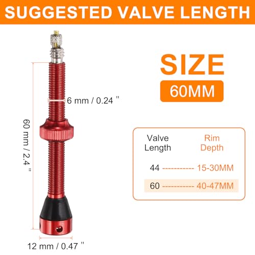 HARFINGTON 2pcs Tubeless Valve Stems 60mm Aluminum Alloy Tubeless Valve Removal Caps con 4 Agujeros Súper Ligeros Sin Fugas Duraderos Compatible con la Mayoría de Llantas Tubeless para Bicicleta, Rojo miniatura 2