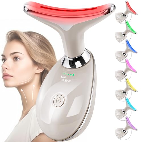 Facial Massager Red-Light-Therapy-for-Face and Neck, Face 𝖲 culpting Wand with 7 Color (Champagne)