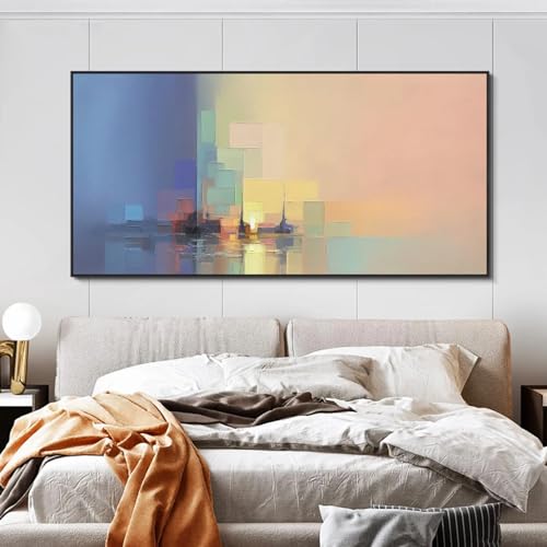 Peinture à l'huile abstraite sur toile haut de gamme 100x200cm encadrée