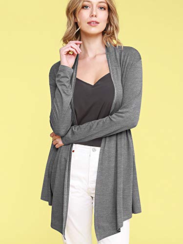 Image of Lock and Love Women's Draped Front Open Asymmetrical Cardigan - Casual Long Sleeve Lightweight Duster