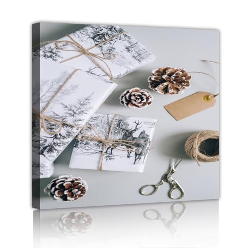 Toile art mural rustique de vacances pour salon chaleureux tableau d'hiver minimaliste neutre