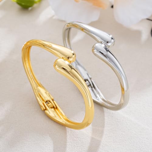 Gold Silver Bangles Bracelet for Women Trendy, 14K Gold Plated Dainty Thick Chunky Cuff Bracelet Stack by 17 MILE - Used condition - Image 4