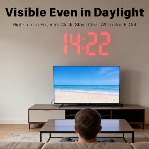 Clock with Projection on Ceiling, Smart Digital Alarm, for Bedrooms, Classroom, Office, Large LED Display, 180° Rotatable Projector, 3-Level Dimmer, Loud Dual,12/24H, Temperature Display (Green) - Image 3