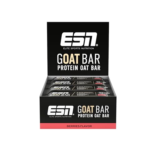 ESN GOAT Bar, Berries, 12 x 55 g, Protein Oat Bar, Powersnack mit hohem Ballaststoffgehalt, 14g Protein & 11g Oats gesüßt mit Datteln und Honig