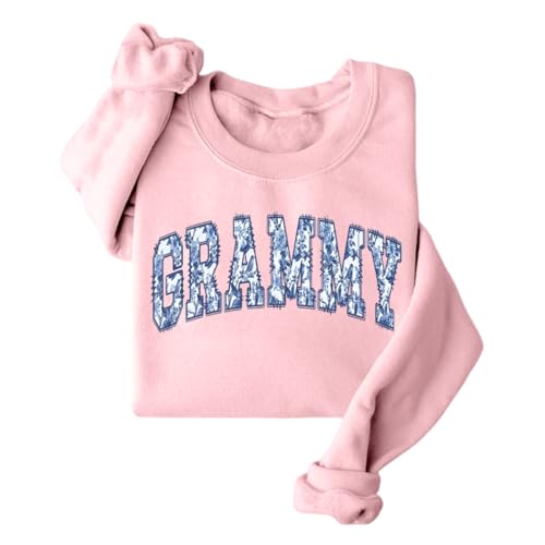 GVABRLN Grammy Sweatshirt Women Grandma Long Sleeve Graphic Shirts Cute Gigi Nana Crewneck Pullover Sweater Pink