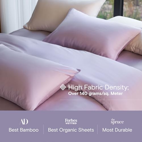 Image of DOZ Sheet Set, 100% Viscose derived from Bamboo, Organically Grown, Buttery Soft, Cooling Sheets, High GSM, Deep Pockets - 4 Piece - 2 Pillowcases 1 Fitted 1 Top Sheet (Lavender, King)