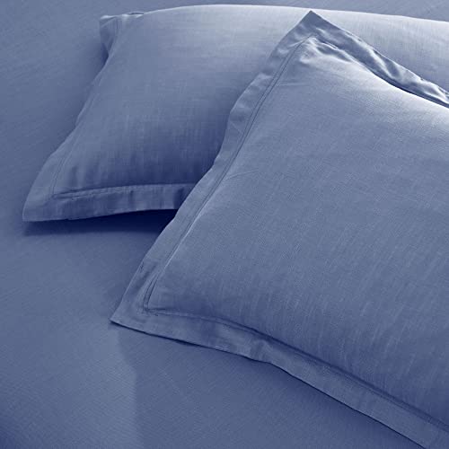 Image of TRIDENT Namaste King Size Solid Fitted Bedsheet Set- 100% Cotton- 3-Piece Bedding Sheet Set with 2 Pillowcases-Softness- 150 TC-Fitted bedsheet- Linen Look- Sustainable (Vintage Indigo)