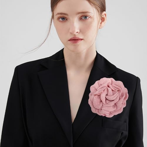 Image of Dainty Fabric Peony Flower Brooches Pin Delicate Camellia Flower Brooch Classic for Women Wedding Party Dance Banquet Elegant Lapel Pins Dress Suit Ceremony Clothes Accessories Jewelry Gifts 100mm