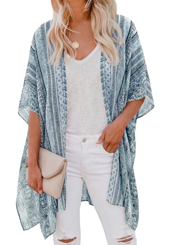 PRETTYGARDEN Summer Kimonos for Women Boho Floral Short Sleeve Kimono