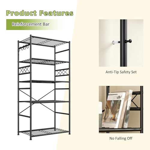 Image of DurayLoly Storage Shelves 5 Tier Capacity,Metaling Shelving with Hooks,Heavy Duty Garage Shelves Unit with Leveling Feet,Wire Shelving for Pantry,Kitchen and Closet,23.6 inch W x 13.8 inch D x 72.4 inch H,500lbs