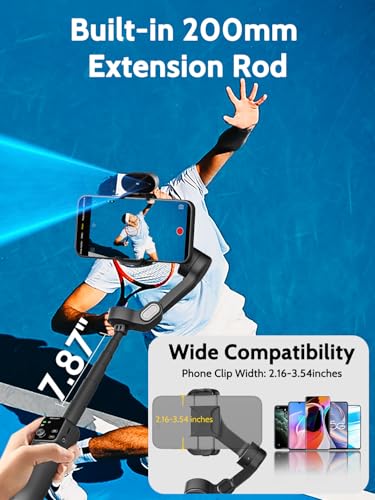 Image of AOCHUAN 3-Axis Gimbal Stabilizer for iPhone & Android,NO APP AI Tracking,7.8' Built-in Extension Rod,Phone Stabilizer for Video Recording,OLED Display,Trigger Button,Sport,Vlogging(Smart V8 AI Black)