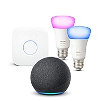 Echo Dot (4&ordf; generazione), Antracite + Philips Hue Color Starter Kit 2 Lampadine Smart (E...