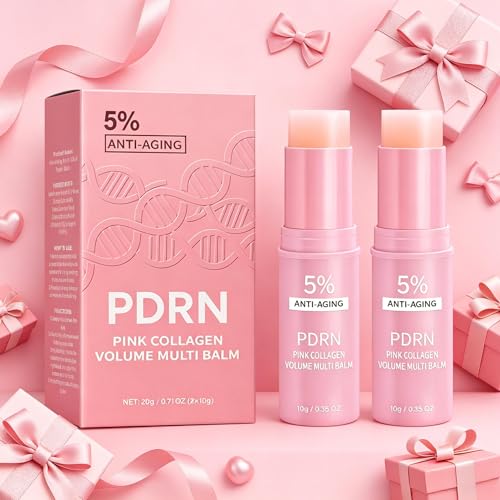 2Pcs PDRN Pink Volume Multi Balm Collagen Wrinkle Balm Stick Skin Moisturizer for Face Neck Under Eyes Forehead Smile Lines & Lips Line Care Balm