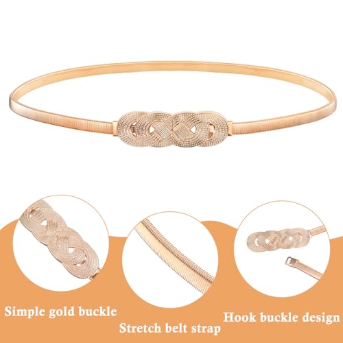 Gold Belt for Women Dress, Ladies Gold Waist Belt Skinny Fancy Womens Metal Stretch Elastic Skinny Thin Belts3