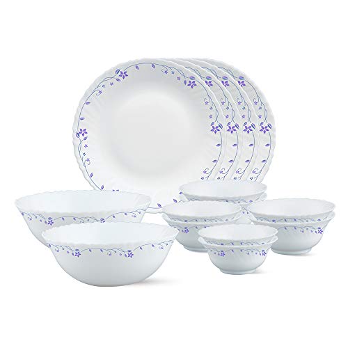 Larah by BOROSIL Opalware Fluted Flora Dinner Set, White, 14-Pieces
