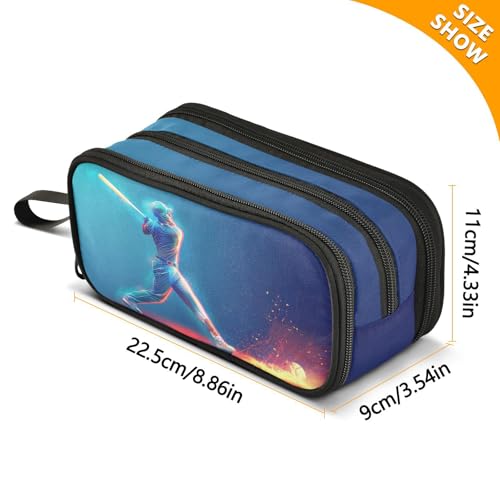 Image of Pencil Case Big Capacity Baseball Sport Handheld 3 Compartments Pencil Pouch Portable Large Storage Canvas Pencil Bag for Boys Girls Adults Students