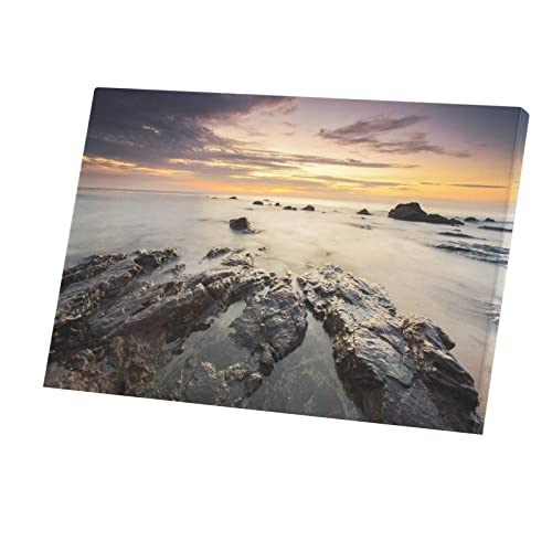 Coucher de soleil sur une mer de récifs tableau brume pour salon zen